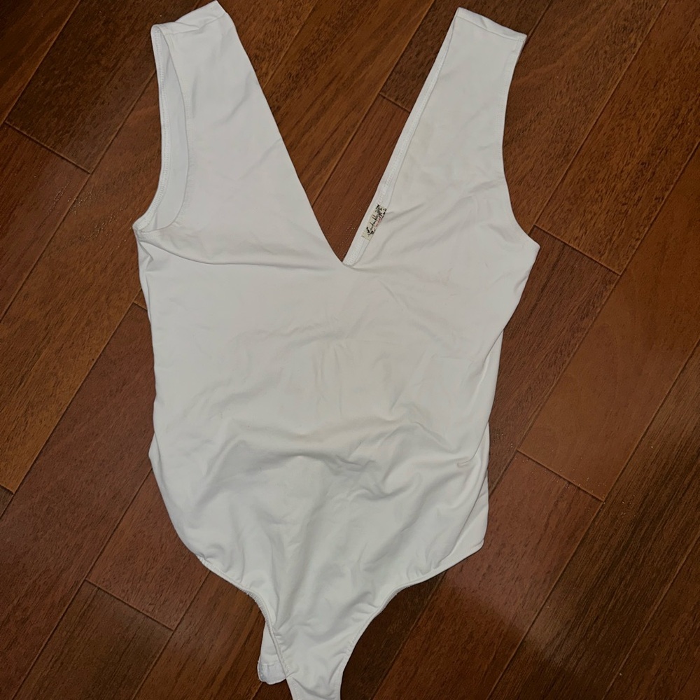 White Deep V Neck Bodysuit Free People